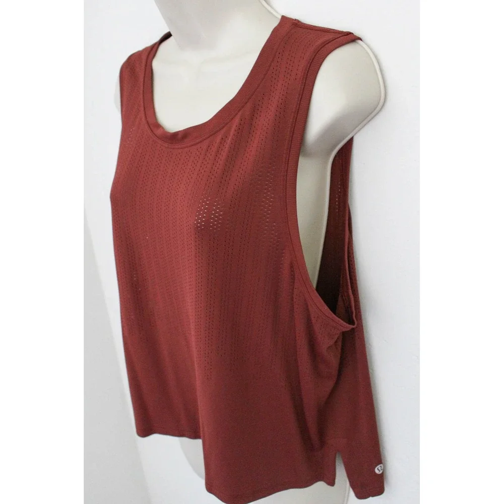 Lululemon Tank Top Womens 12 Red Rust‎ Mesh Crop Train To Be Running Pullover